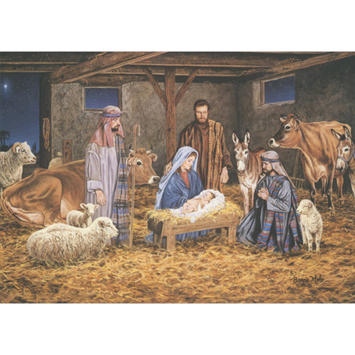 The Greatest Gift of All: Nativity Scene Box of 16 Religious Christmas Cards