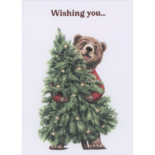 Wishing You: Smiling Bear in Red Sweater Holding Evergreen Tree Box of 15 Christmas Cards: Wishing you…