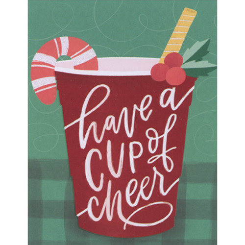 Have a Cup of Cheer: Candy Cane in Red Cup Box of 10 Christmas Cards: Have a Cup of Cheer