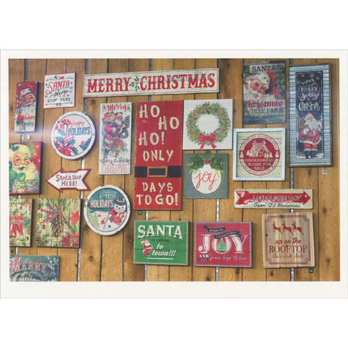 Wood Plank Wall Covered with Colorful Holiday Signs Box of 10 Christmas Cards