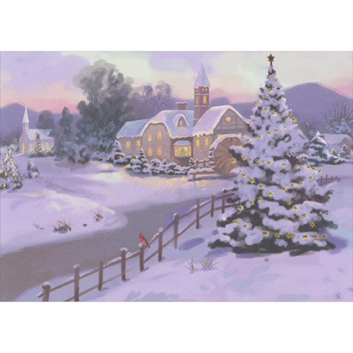Snow Covered Tree and Fence Along Road Leading to Country Home Christmas Card