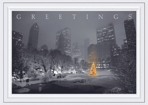 City Park Glow: Lit Tree in Wintry Central Park Box of 25 Custom Verse New York Holiday Cards: Greetings