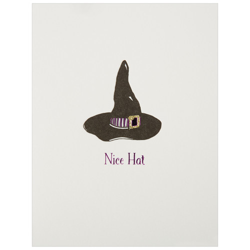 Nice Hat: Witch's Hat with Striped Purple Foil Band and Gold Buckle Notecard Halloween Card for Woman: Nice Hat