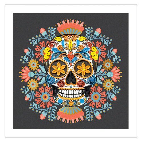 Blue, Pink, Orange and Yellow Quilled Day Of The Dead Skull 3D Hand Crafted Halloween Card Blue, Pink, Orange and Yellow Quilled Day Of The Dead Skull 3D Hand Crafted Halloween Card