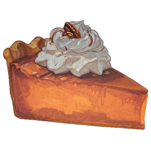 Die Cut Embossed Pumpkin Pie with Sparkling Whipped Topping Thanksgiving Card