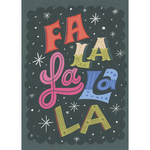 Fa La La La La Letters on Dark Background with Sparkling Snowflakes Christmas Card: Fa La La La La