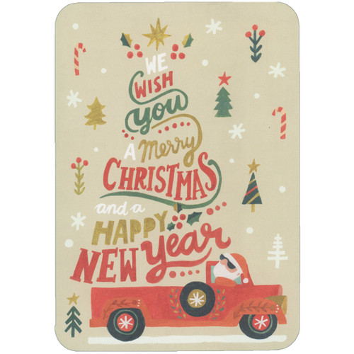 We Wish You a Merry: Tree Formed by Words in Santa's Red Truck Juvenile Christmas Card for Son: We Wish You a Merry Christmas and a Happy New Year