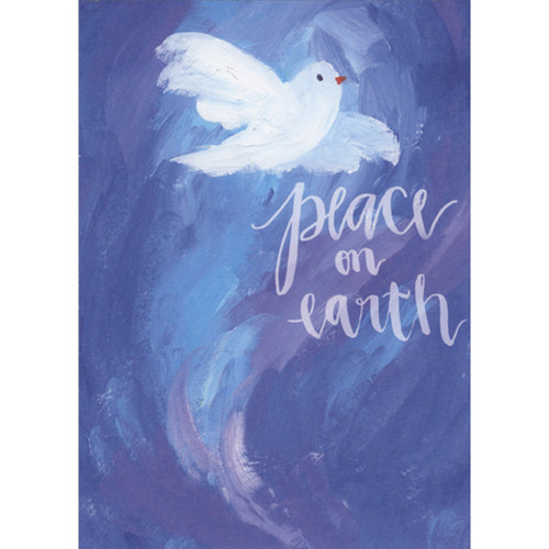 Peace on Earth: White Dove on Blue and Purple Paint Brush Strokes Christmas Card: Peace on Earth