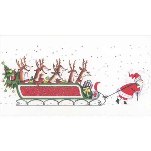 Santa Pulling Sleigh Full of Reindeer Money or Gift Card Holder Christmas Card
