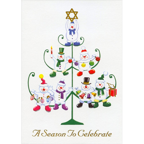 Tree Shaped Stand with Snowmen, Christmas and Hanukkah Ornaments Box of 18 Interfaith Holiday Cards: A Season To Celebrate