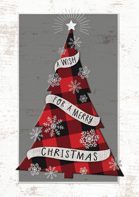 Plaid Patterned Tree, Snowflakes and Banner Box of 25 Custom Verse Christmas Cards: A Wish for a Merry Christmas