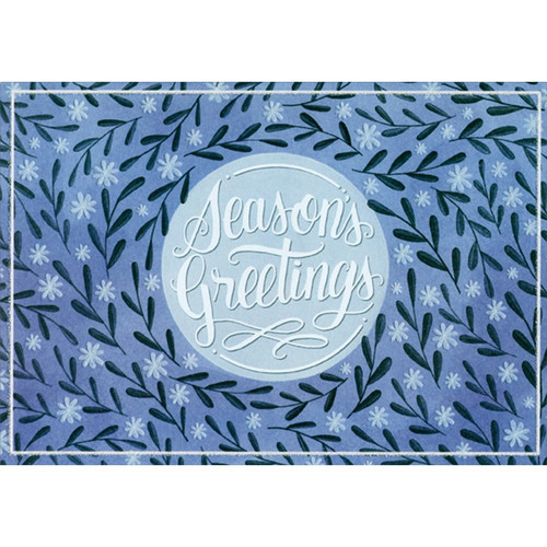 Flowers and Vines : Season's Greetings on Blue Box of 18 Christmas / Holiday Cards: Season's Greetings