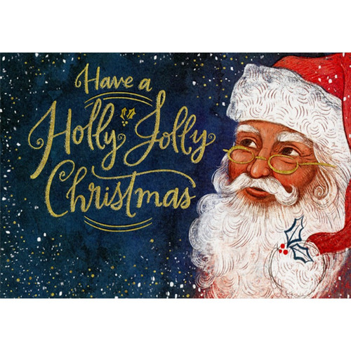 Holly Jolly Christmas Santa on Blue Box of 18 Christmas Cards: Have a Holly Jolly Christmas