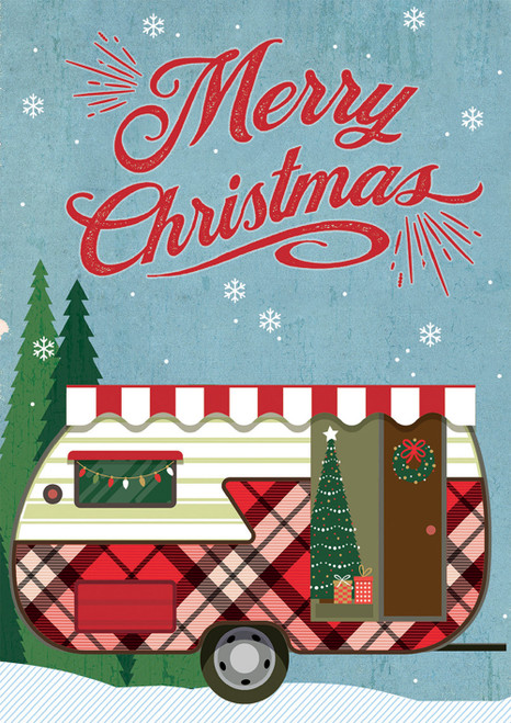 Holiday Camper with Red and Pink Plaid Pattern Box of 25 Custom Verse Christmas Cards: Merry Christmas