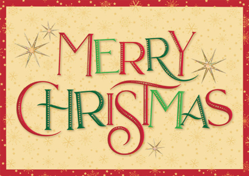 So Retro: Red and Green Lettering on Light Background Box of 25 Custom Verse Christmas Cards