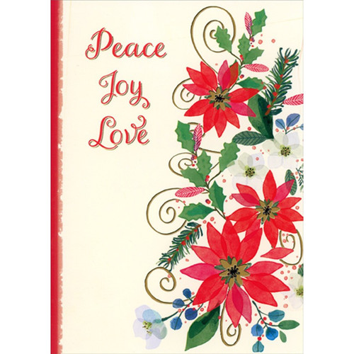Peace, Love and Joy Poinsettias Box of 18 Christmas Cards: Peace - Joy - Love
