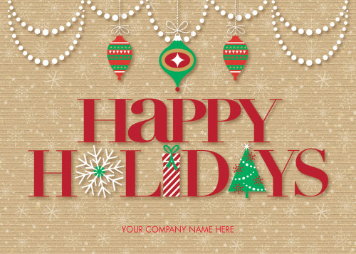 Festive and Fun Ornaments and Letters Under White Beads Garland Box of 25 Custom Verse Holiday Cards: Happy Holidays