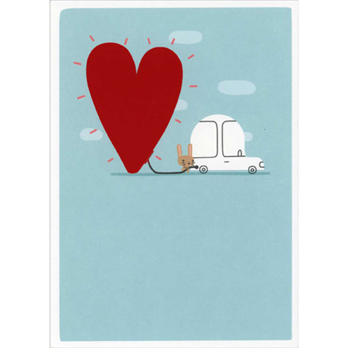 Rabbit Filling Up Car with Love from Heart Romantic Valentine's Day Card