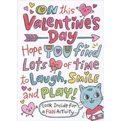 Find Lots of Time to Laugh, Smile and Play: Seek and Find Valentine's Day Card for Kid: On this Valentine's Day - Hope you find lots of time to laugh, smile, and play! - Look inside for a fun activity…
