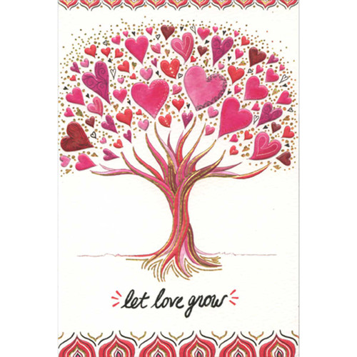 Let Love Grow: Pink and Red Tree with Heart Shaped Leaves Valentine's Day Card: let love grow
