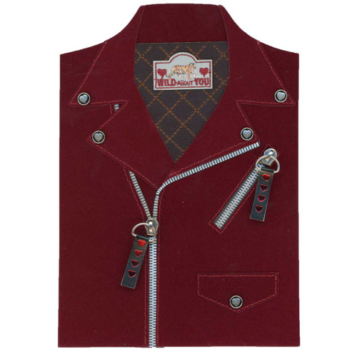 Wild About You: Velvet Feel 3D Biker Jacket with Zippers and Heart Buttons Handcrafted Valentine's Day Card for Woman: WILD ABOUT YOU