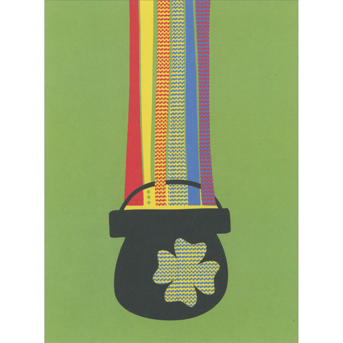 Patterned Rainbow Over Black Pot with Four Leaf Clover St. Patrick's Day Card