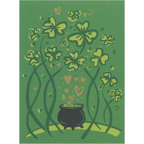 Black Pot of Gold Hearts and Tall Shamrocks with Winding Stems St. Patrick's Day Card