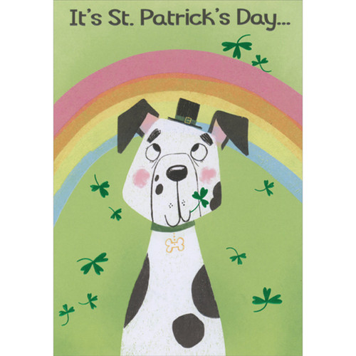 Cartoon Dalmation Wearing Tiny Leprechaun Hat Funny St. Patrick's Day Card with Interactive Sliding Panel: It's St. Patrick's Day…