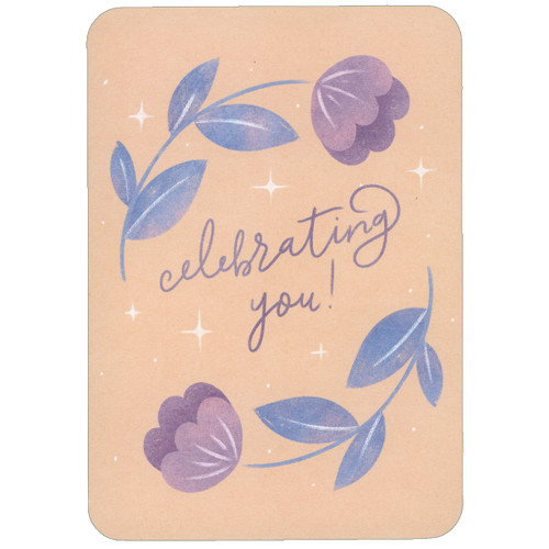 Celebrating You: Curving Blue and Purple Flowers Frame Birthday Card: celebrating you!
