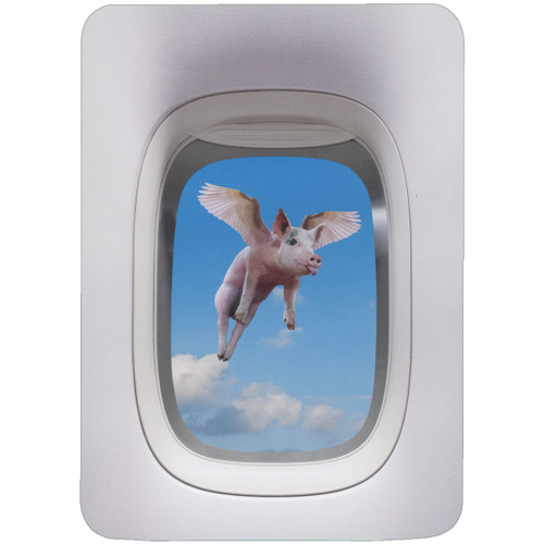 Pig with Wings Flying Outside Airplane Window Funny Congratulations Card