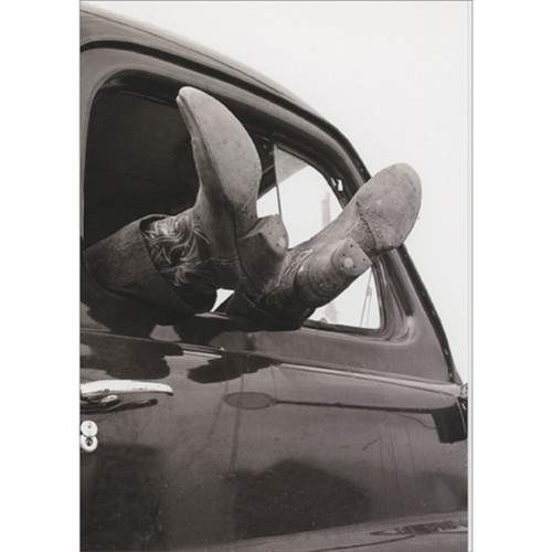 Cowboy Boots Sticking Out Truck Window Funny Father's Day Card
