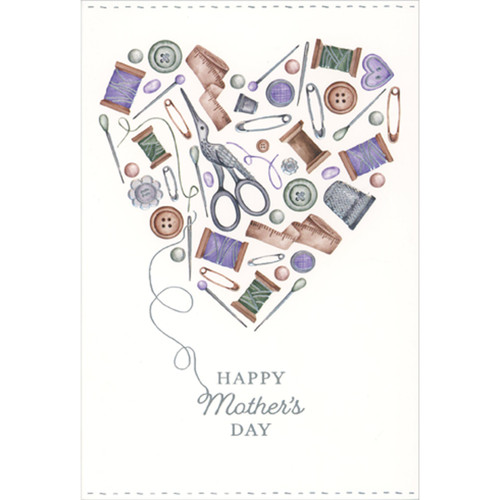 Heart Shape Formed from Sewing Supplies Mother's Day Card for Mom: Happy Mother's Day