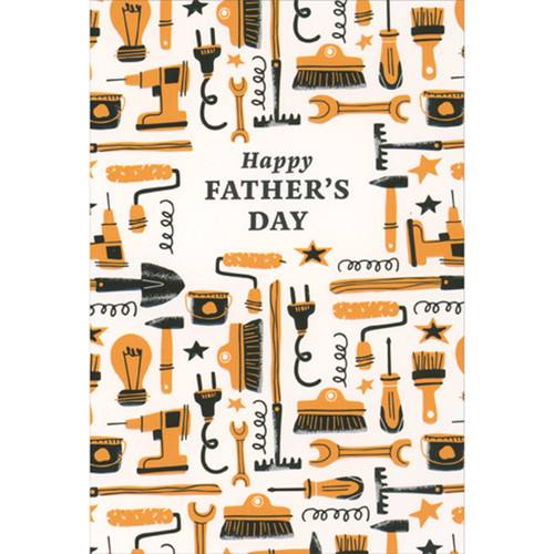 Assorted Yellow and Black Tools Filling White Panel Father's Day Card for Dad: Happy Father's Day