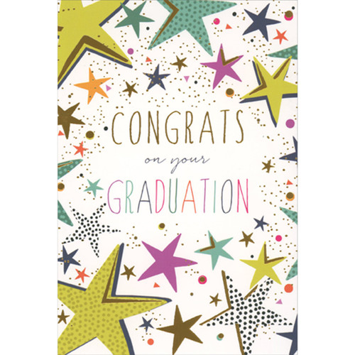Circular Border of Colorful Gold Foil Accented Dots and Stars Graduation Card: Congrats on your Graduation