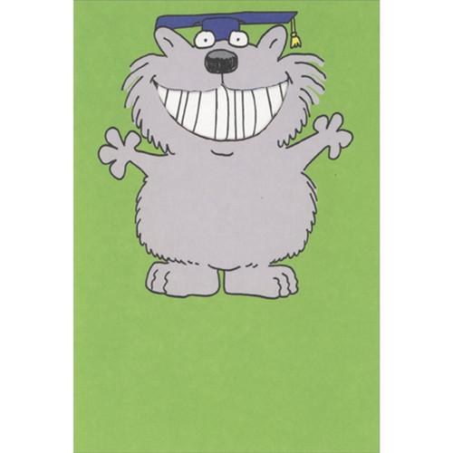 Animal in Blue Cap with Huge Die Cut Window Grin Graduation Card