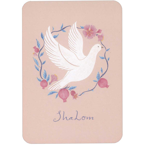 Shalom: Dove Inside Vine Wreath on Rose Background Passover Card: Shalom