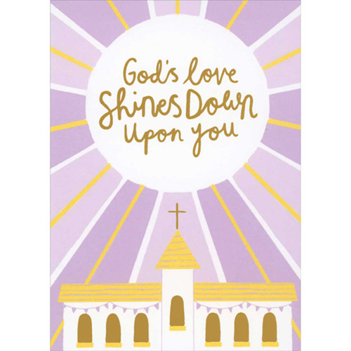 God's Love Shines Down Upon You: Sunbursts Over Church Confirmation Card: God's love shine's down upon you