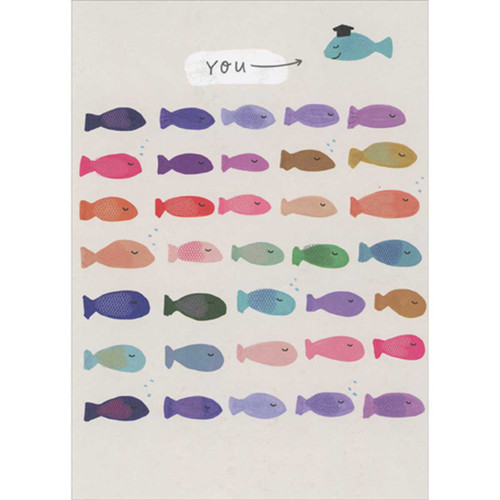 Smiling Blue Fish Above Seven Rows of Colorful Fish Graduation Card: You