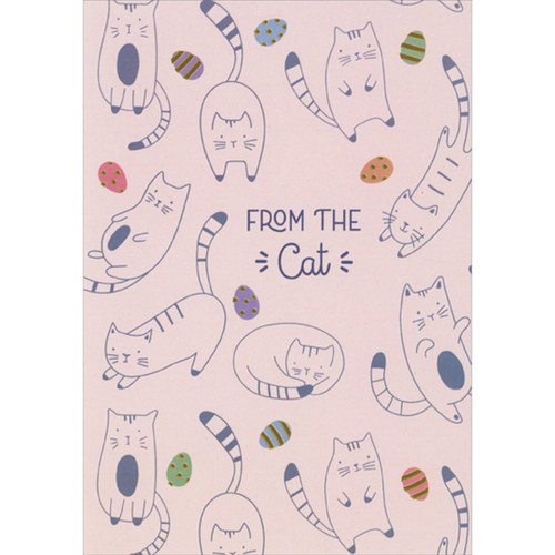 Several Line Drawn Cats and Colorful Eggs with Gold Foil Accents Easter Card from the Cat: From the Cat