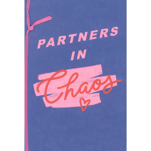 Partners in Chaos: Pink Text and Pink Ribbon Hand Decorated Mother's Day Card for Wife: Partners in Chaos