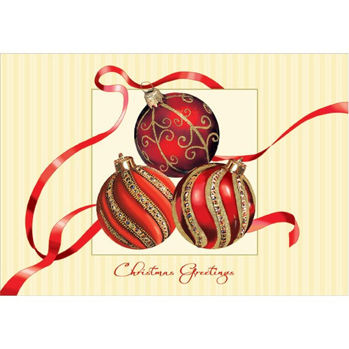 Red and Gold Ornaments Box of 18 Christmas Cards: Christmas Greetings