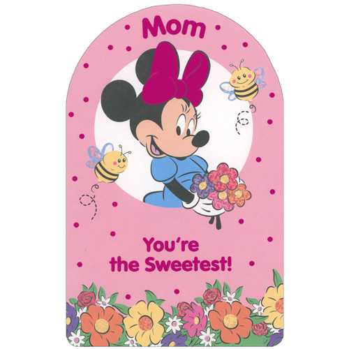 You're the Sweetest: Minnie Mouse Holding Flower Bouquet Die Cut Mother's Day Card for Mom: Mom - You’re the Sweetest!