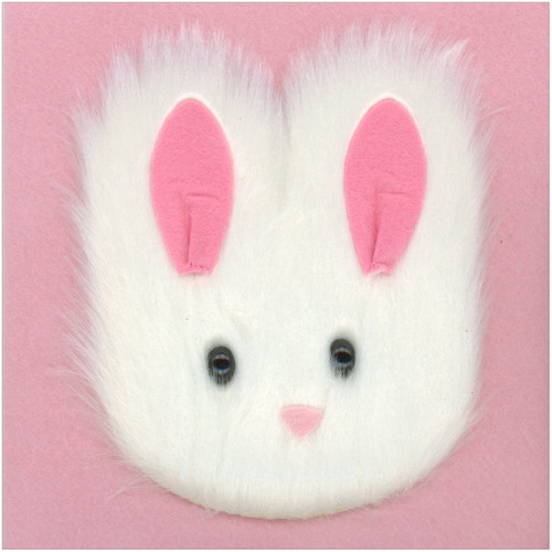 Furry White Flocking Bunny with Pink Felt Ears 3D Hand Decorated Easter Card