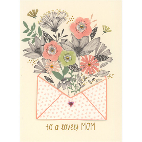Tip On 3D Heart, Wildflowers, Gems and 3D Pink Heart Envelope Hand Decorated Mother's Day Card: to a lovely MOM