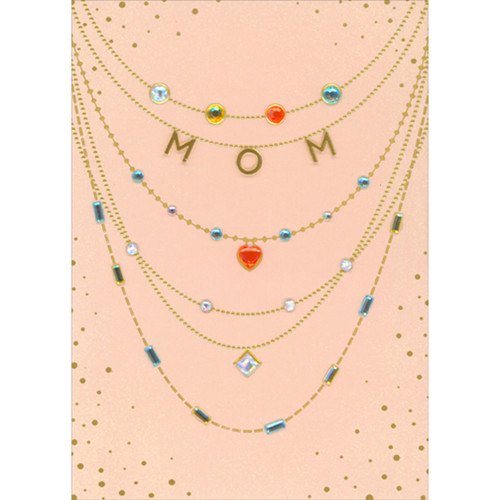 Multi-Layered Gold MOM Necklace Adorned with 3D Gems Hand Decorated Mother's Day Card: MOM