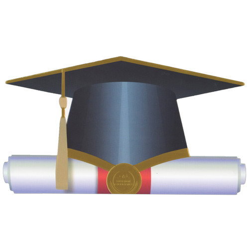 Black Grad Cap with Gold Foil Trim Over Rolled Up Diploma Die Cut Graduation Card