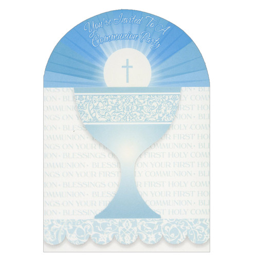 Host and Blue Chalice Over Words of Blessings Package of 8 Communion Party Note Card Invitations for Boy: You're Invited to a Communion Party