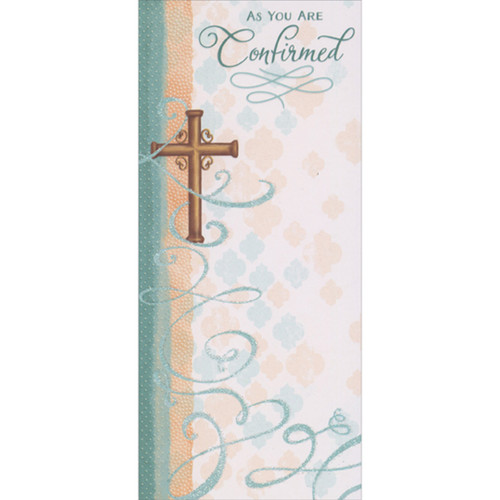 Brown Cross and Trail of Sparkling Blue Swirls Money Holder / Gift Card Holder Confirmation Card: As You Are Confirmed