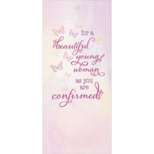 Delicate Butterflies on Pastel Pink Background Money Holder / Gift Card Holder Confirmation Card for Beautiful Young Woman: for a beautiful young woman as you are confirmed