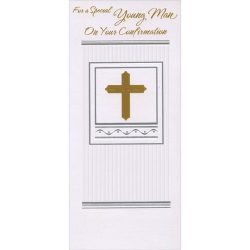 Gold Foil Cross in Silver Frame on White Striped Background Money Holder / Gift Card Holder Confirmation Card for Young Man: For a Special Young Man On Your Confirmation
